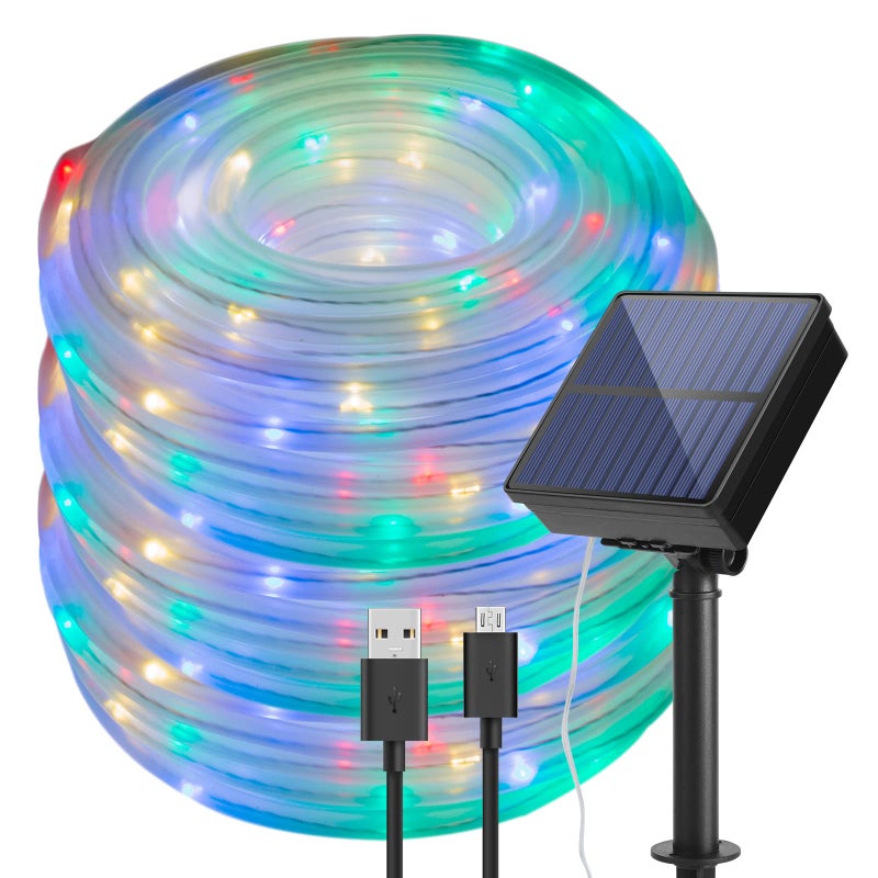 IMAGE 8 Modes Solar Rope Lights Outdoor String Lights 78.7 Feet 20M Waterproof 200LED for Indoor Outdoor Garden Party Patio Lawn Decor Multi Color - Image 1